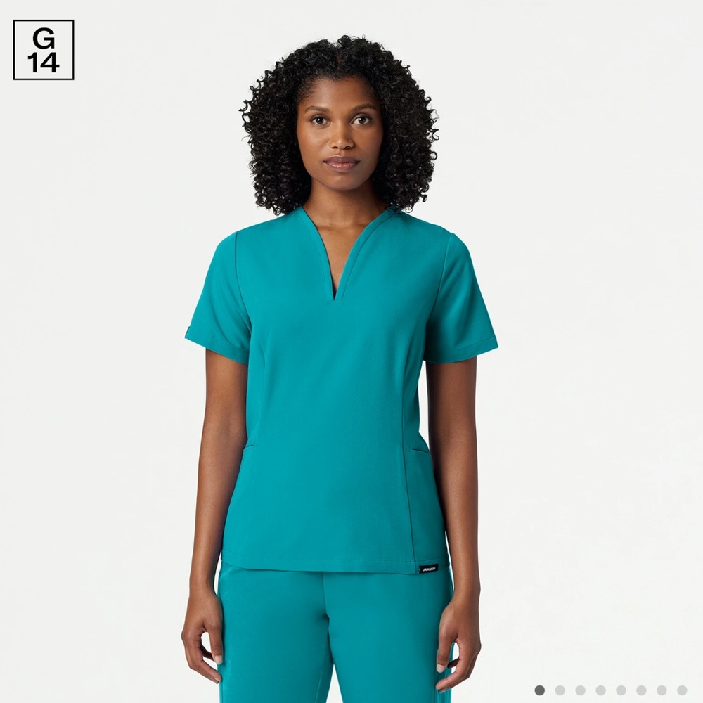JAANUU TEAL - Calix Tailored Scrub Top XS NWT